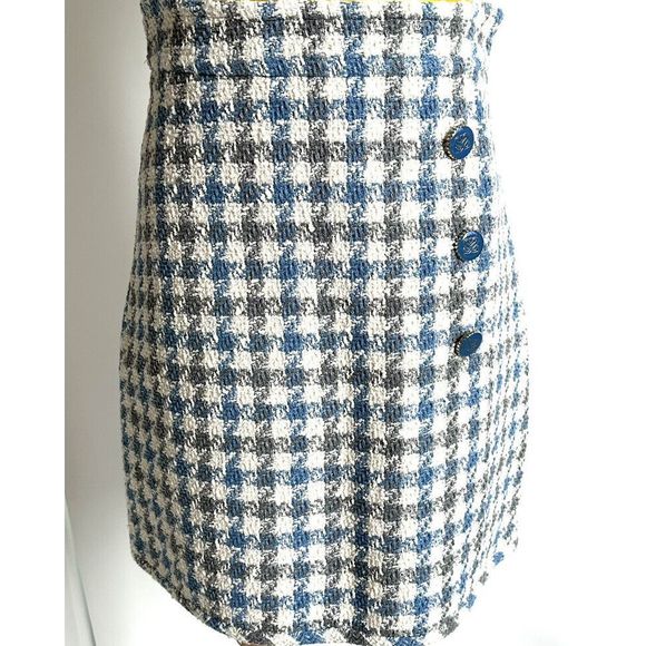 Sandro Womens Blue Calia Tweed Houndstooth Button Check Mini Skirt Size 1/S